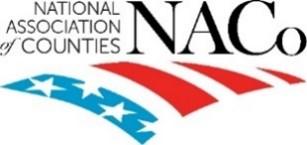 Logo with red and blue lines with the words National Association of Counties