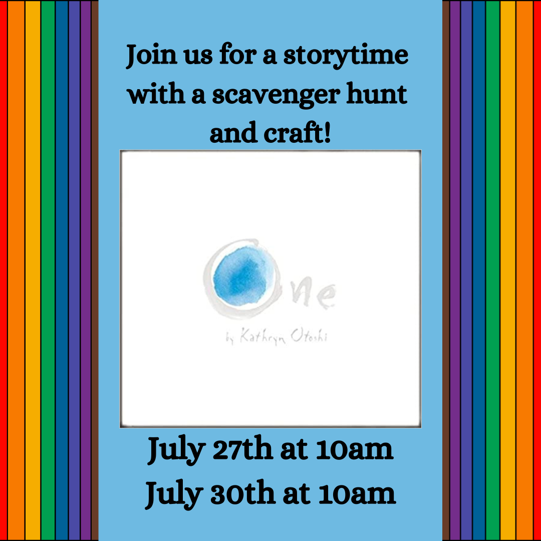 Graphic promoting the Oak View Storytimes in July
