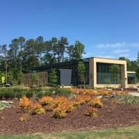 A picture of Morrisville Community Library from the Roundabout
