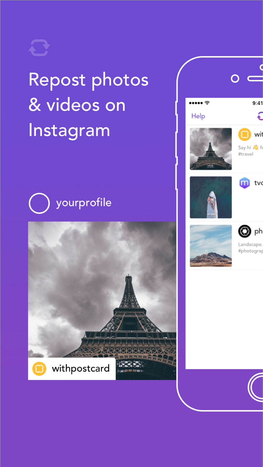 Example of Design for Photo & Video App , App Store Screenshot by Repost