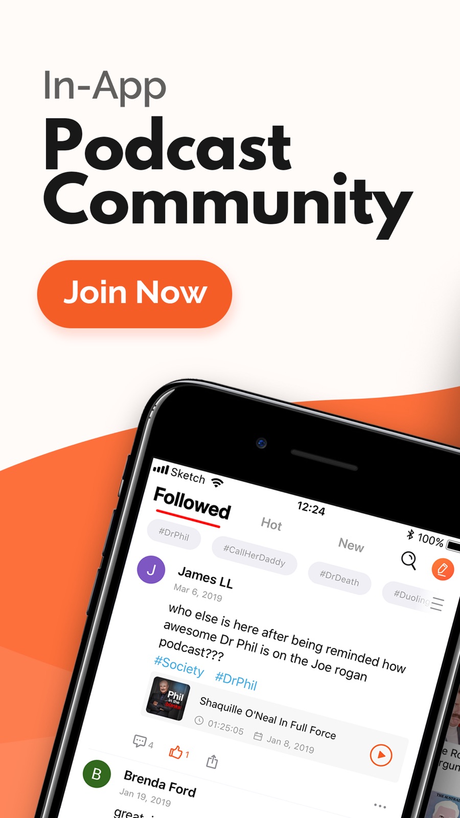 Example of Design for News App , App Store Screenshot by Podcast Player