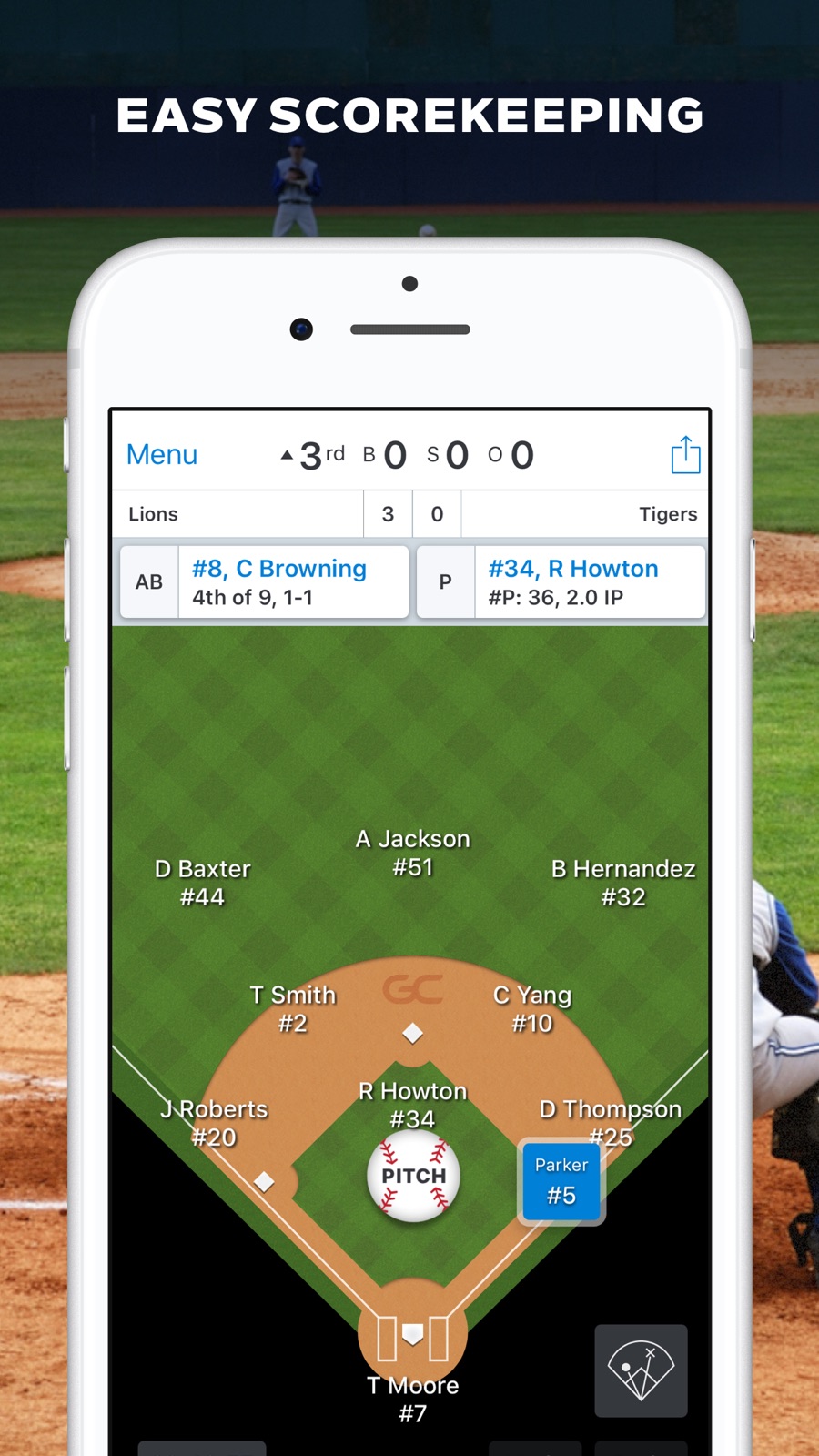 Example of Design for Sports App , App Store Screenshot by GameChanger Baseball Softball
