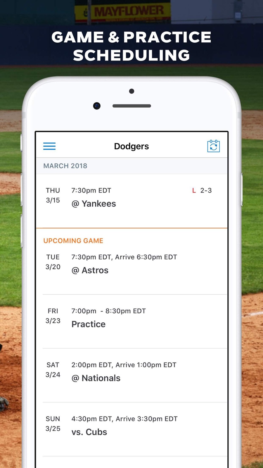 Example of Design for Sports App , App Store Screenshot by GameChanger Baseball Softball