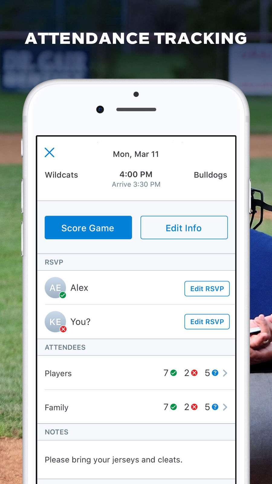 Example of Design for Sports App , App Store Screenshot by GameChanger Baseball Softball