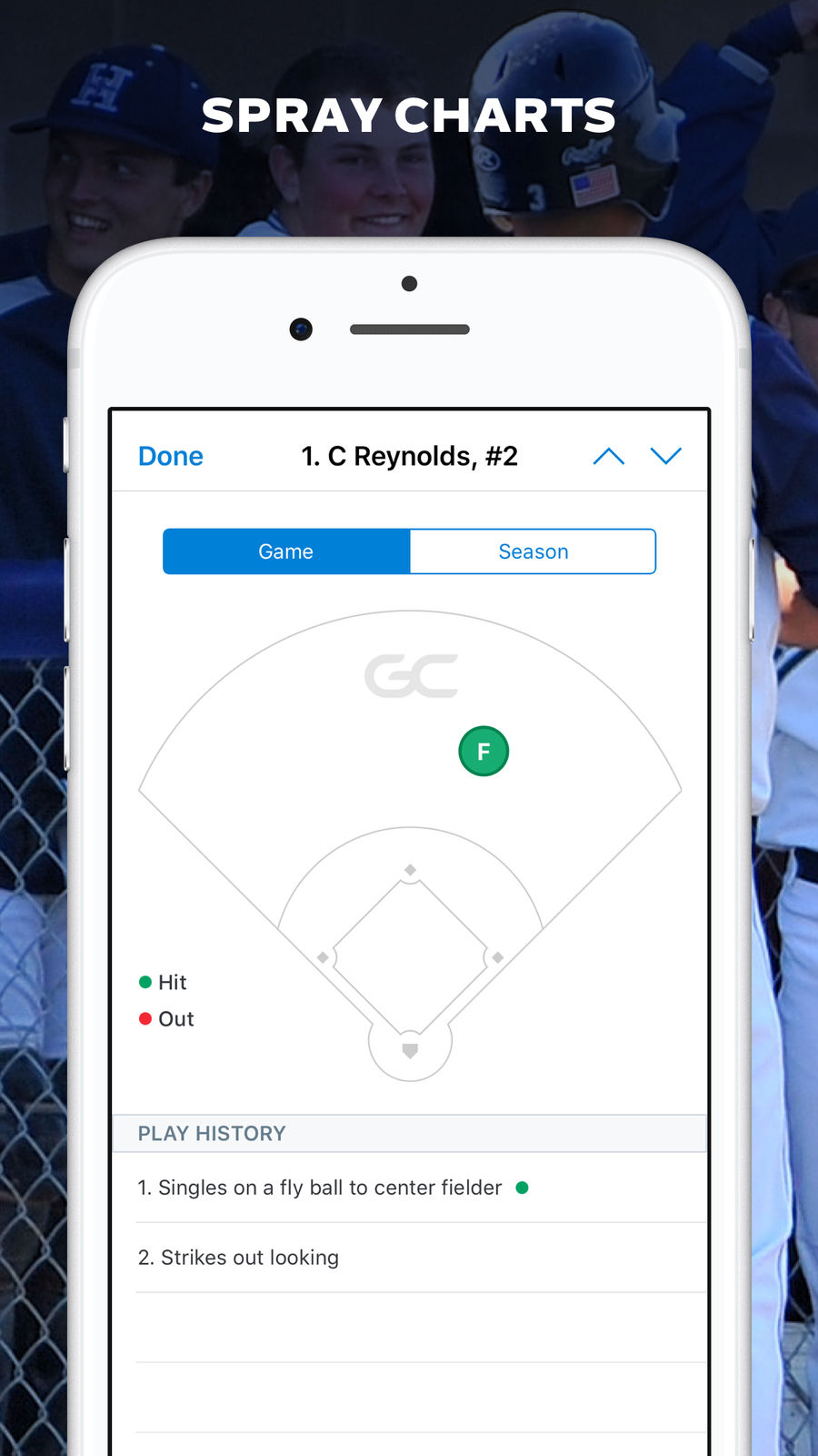 Example of Design for Sports App , App Store Screenshot by GameChanger Baseball Softball