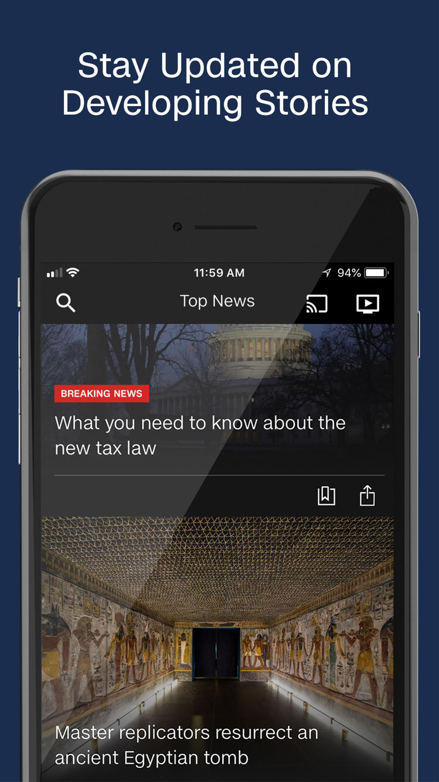 Example of Design for News App , App Store Screenshot by CNN