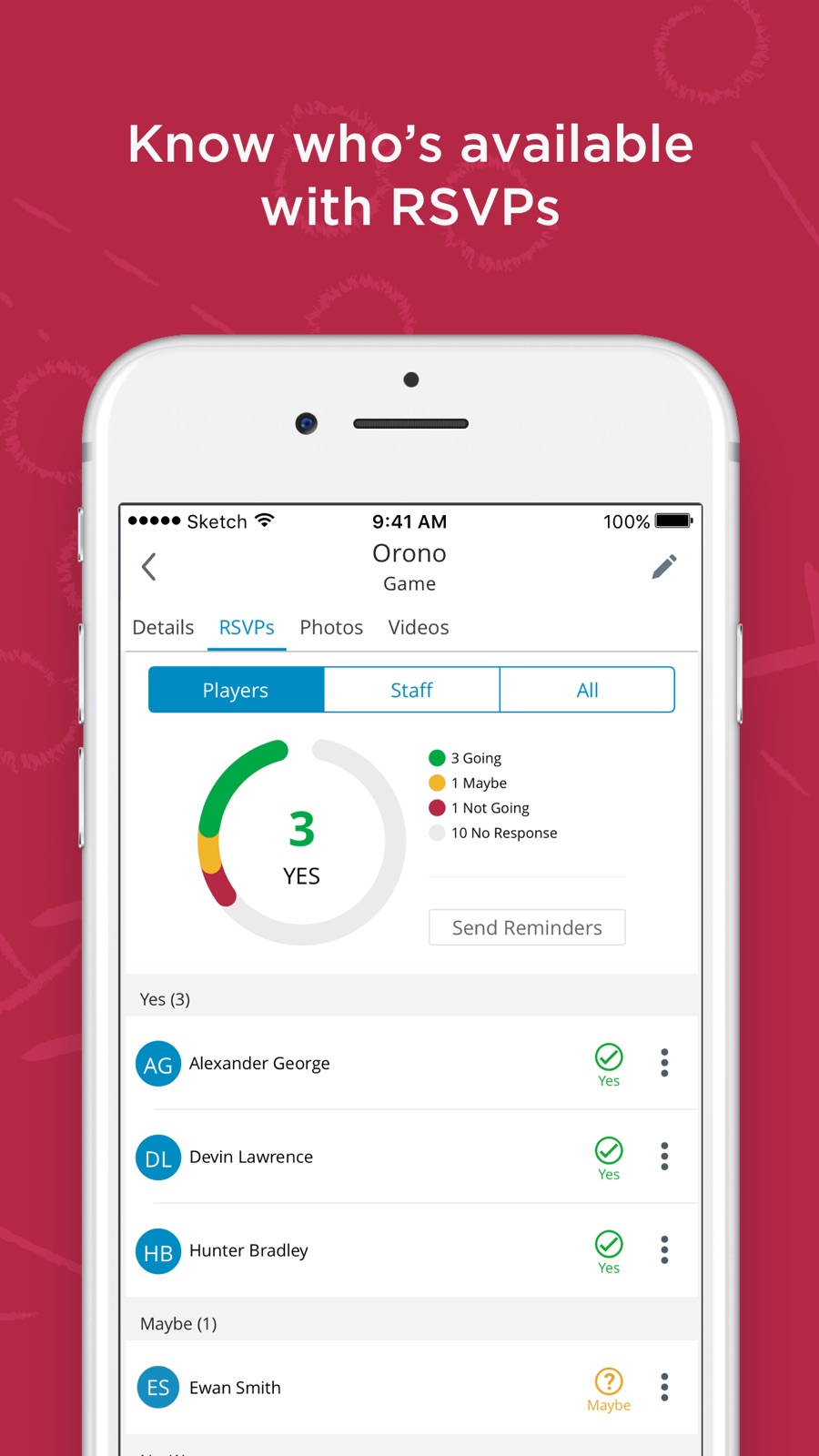 Example of Design for Sports App , App Store Screenshot by SportsEngine Team Management