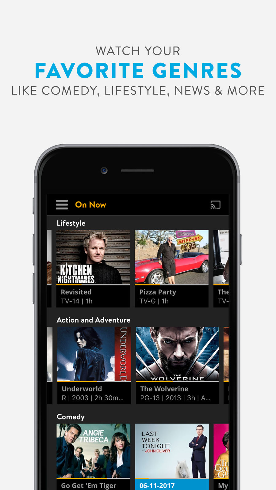 Example of Design for Entertainment App , App Store Screenshot by Sling TV