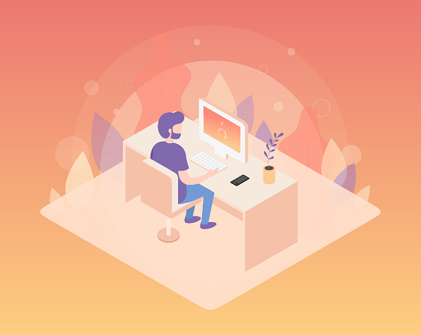 Example of Design for Person, computer, keyboard, phone, plant, desk, seat, Web Illustrations by sereneapp-com | Illustration Design