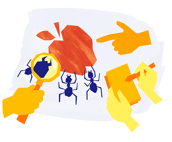 Example of Design for hand, magnifying glass, apple, ant, notebook, pen, Web Illustrations by new-edmodo-com | Illustration Design