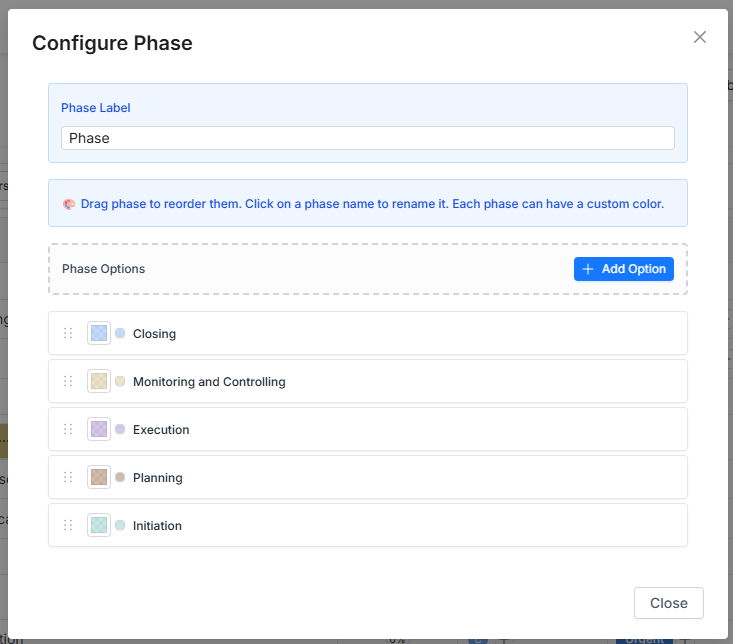 Manage Phases Modal