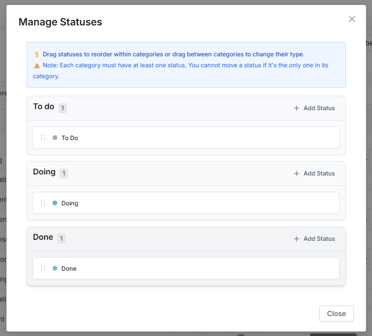 Manage Status Modal