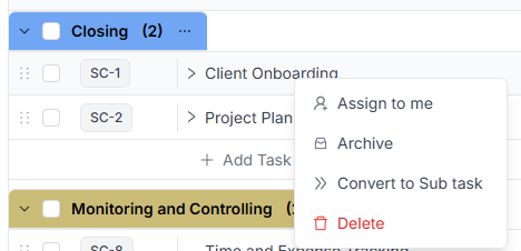 Task List Context Menu