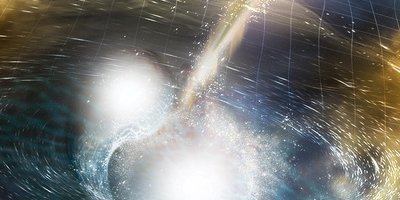 Artist's illustration of two merging neutron stars.