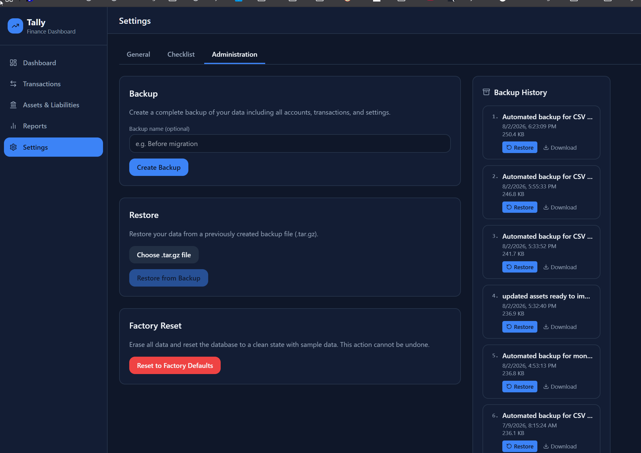 Tally Backup and Restore